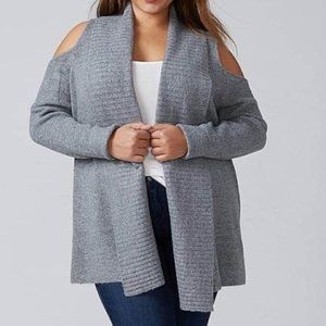 Lane Bryant | Gray Longline Cold Shoulder Cardigan Sweater